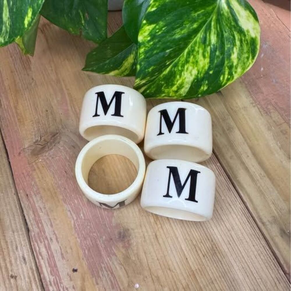 Set of 4 Monogrammed 'M' Napkin Rings